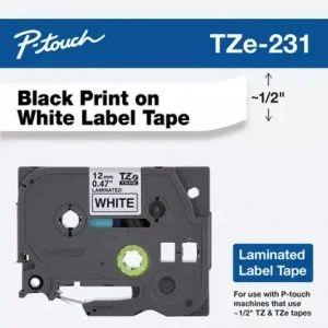 TZE231 Black Print on White Laminated Label Tape