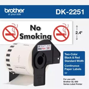 DK2251 Black/Red on White Continuous Length Paper Tape
